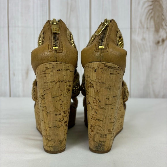 Tory Burch Lucian Sandals Leather Gold Chain Strappy Platform Wedges Tan Size 6 - Picture 11 of 15